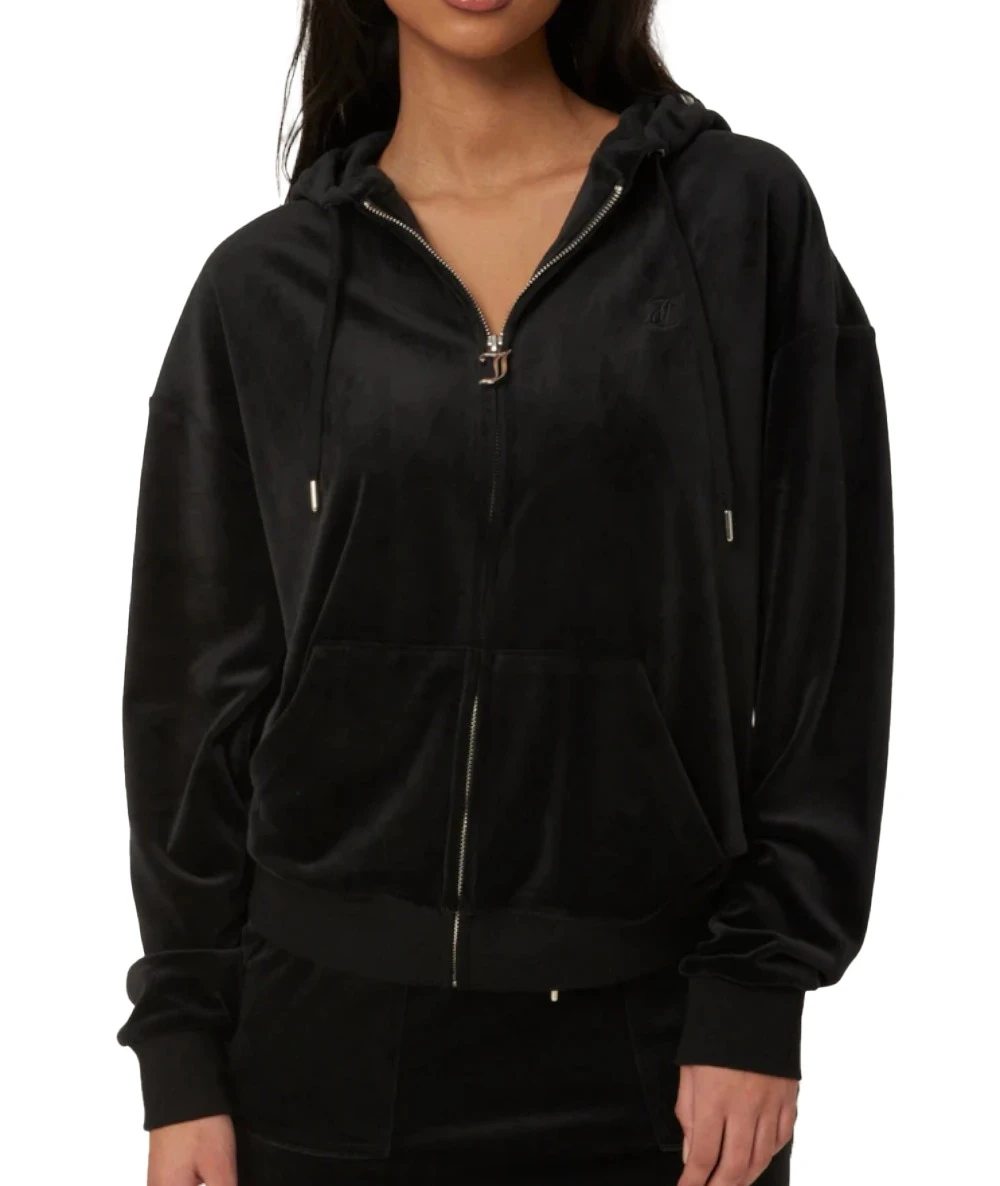 Juicy Couture Oversize Μακριά Γυναικεία Ζακέτα Βελουτέ με Κουκούλα 3