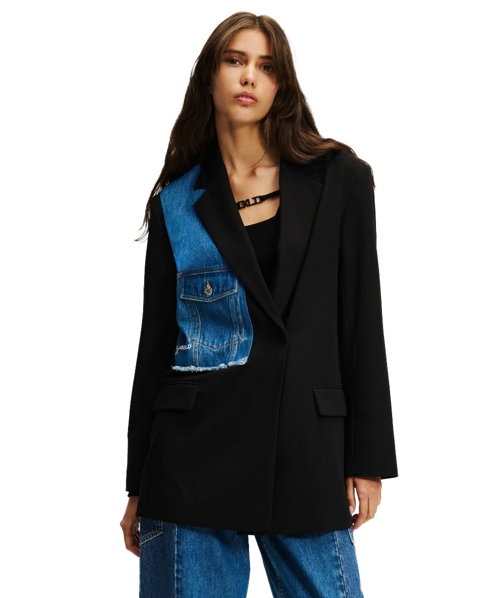 Karl Lagerfeld jeans Γυναικείο Σταυρωτό Μπλέηζερ Σακάκι Με Μίξη Υφάσματος 1