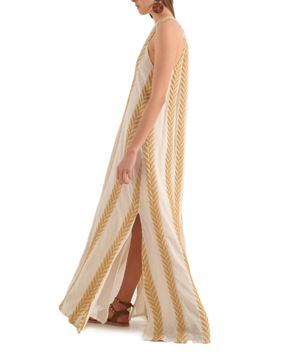 August γυναικείο ζακάρ μάξι φόρεμα με φύλλα χρυσού. 2