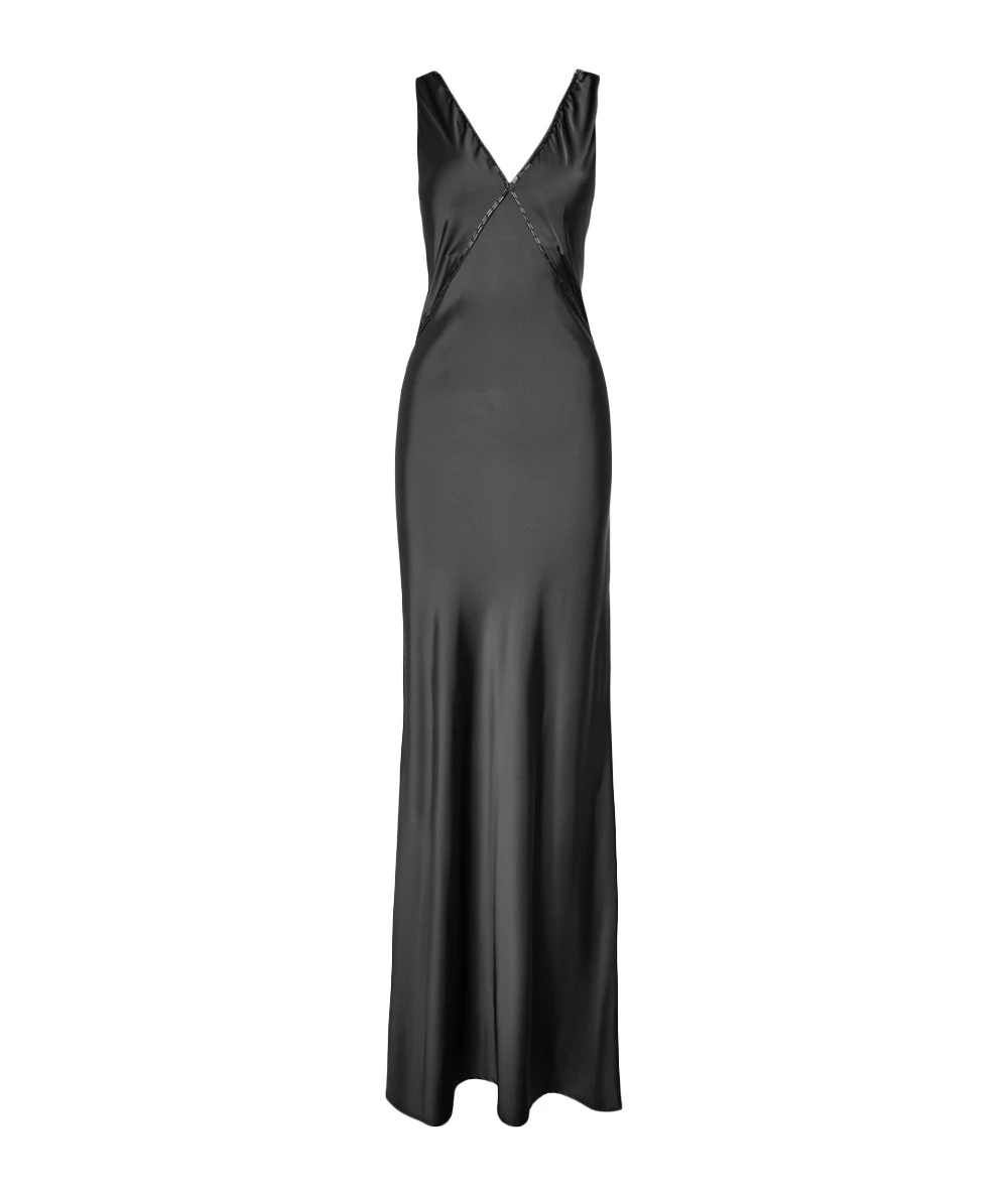 FOREL Women's Long Satin Dress With Beads 1
