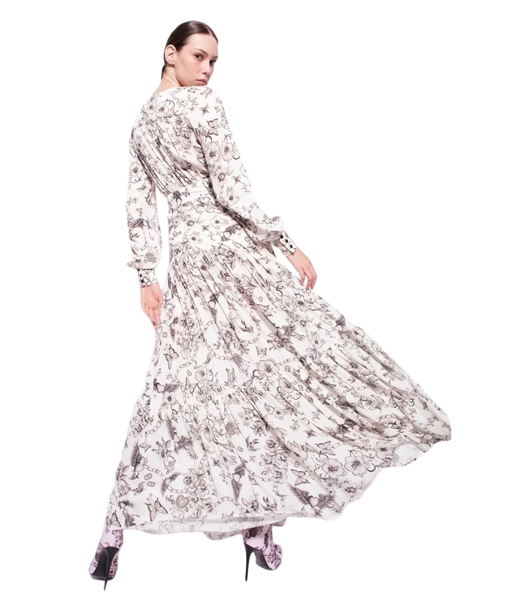 PINKO Women's Long Dress Crepe de Chine Shirt With Tattoo Print 2