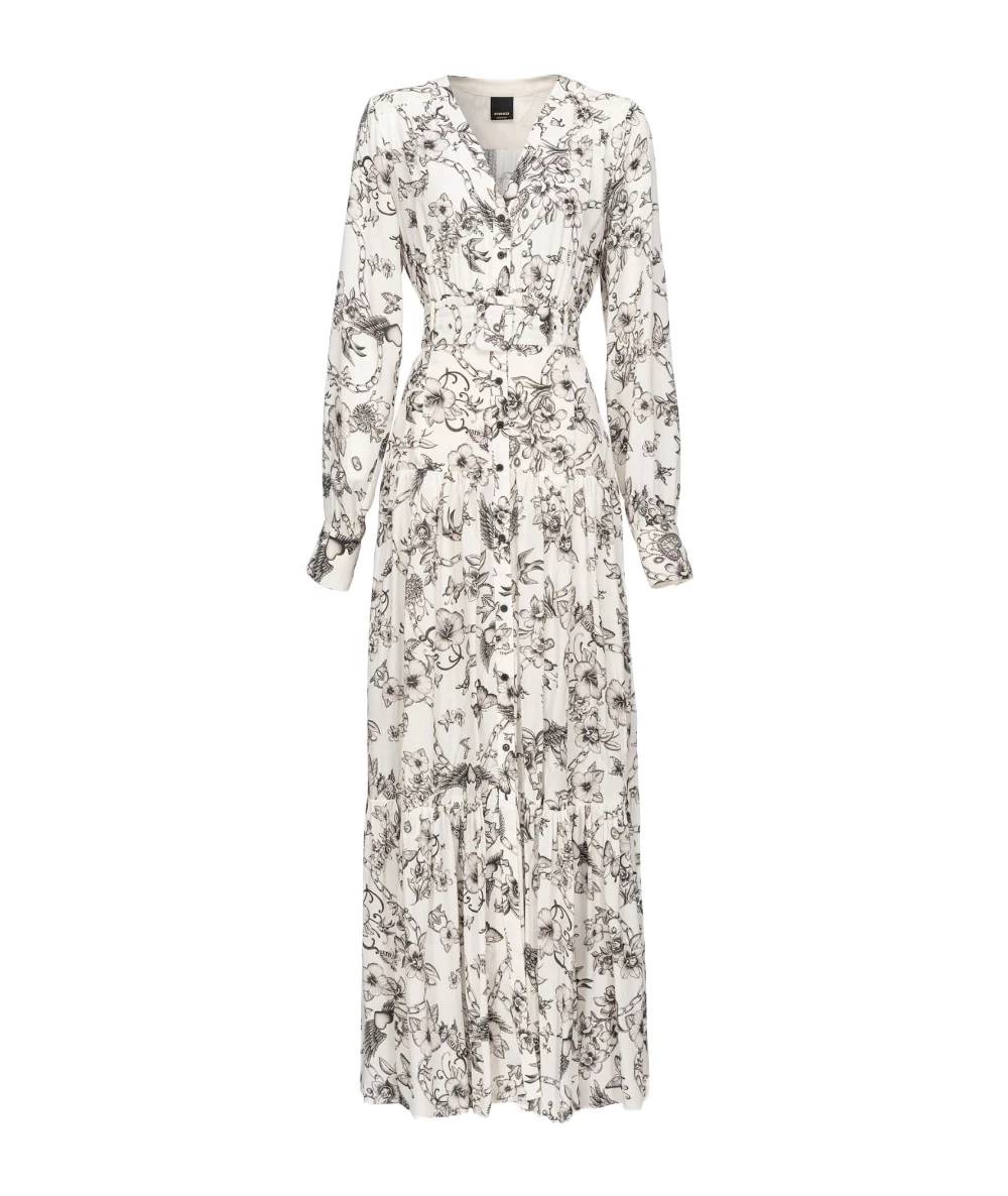 PINKO Women's Long Dress Crepe de Chine Shirt With Tattoo Print 3