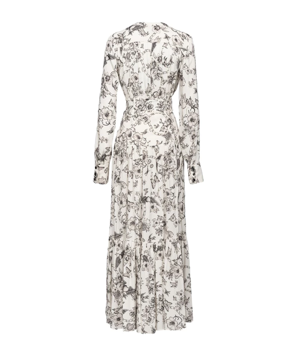 PINKO Women's Long Dress Crepe de Chine Shirt With Tattoo Print 4