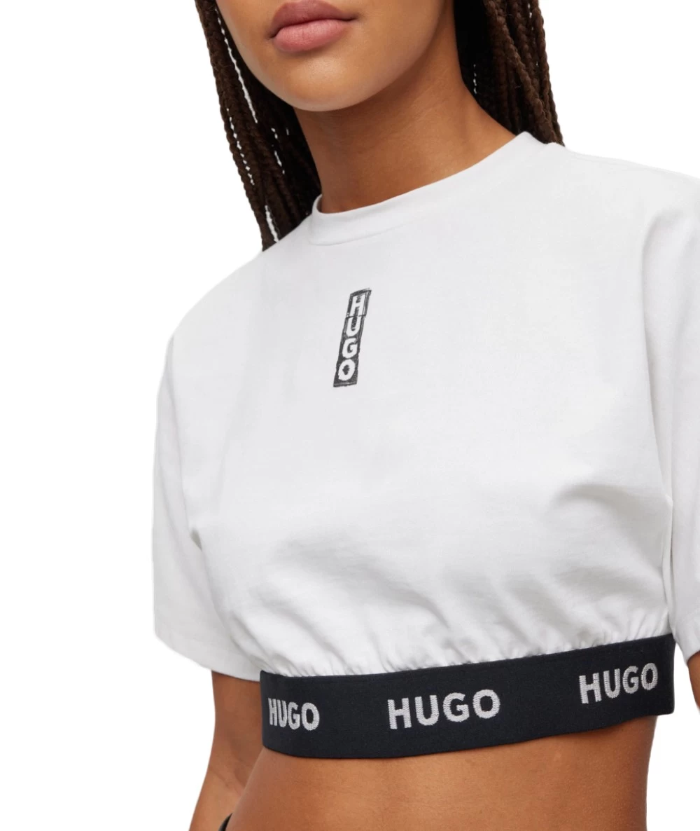 Hugo Women's Cotton Jersey Cropped T-Shirt with Logo Waistband  4
