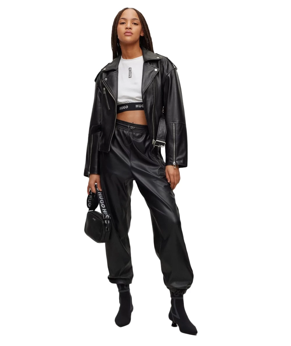 Hugo Women's Cotton Jersey Cropped T-Shirt with Logo Waistband  3