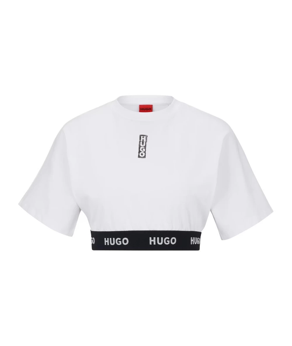 Hugo Women's Cotton Jersey Cropped T-Shirt with Logo Waistband  5