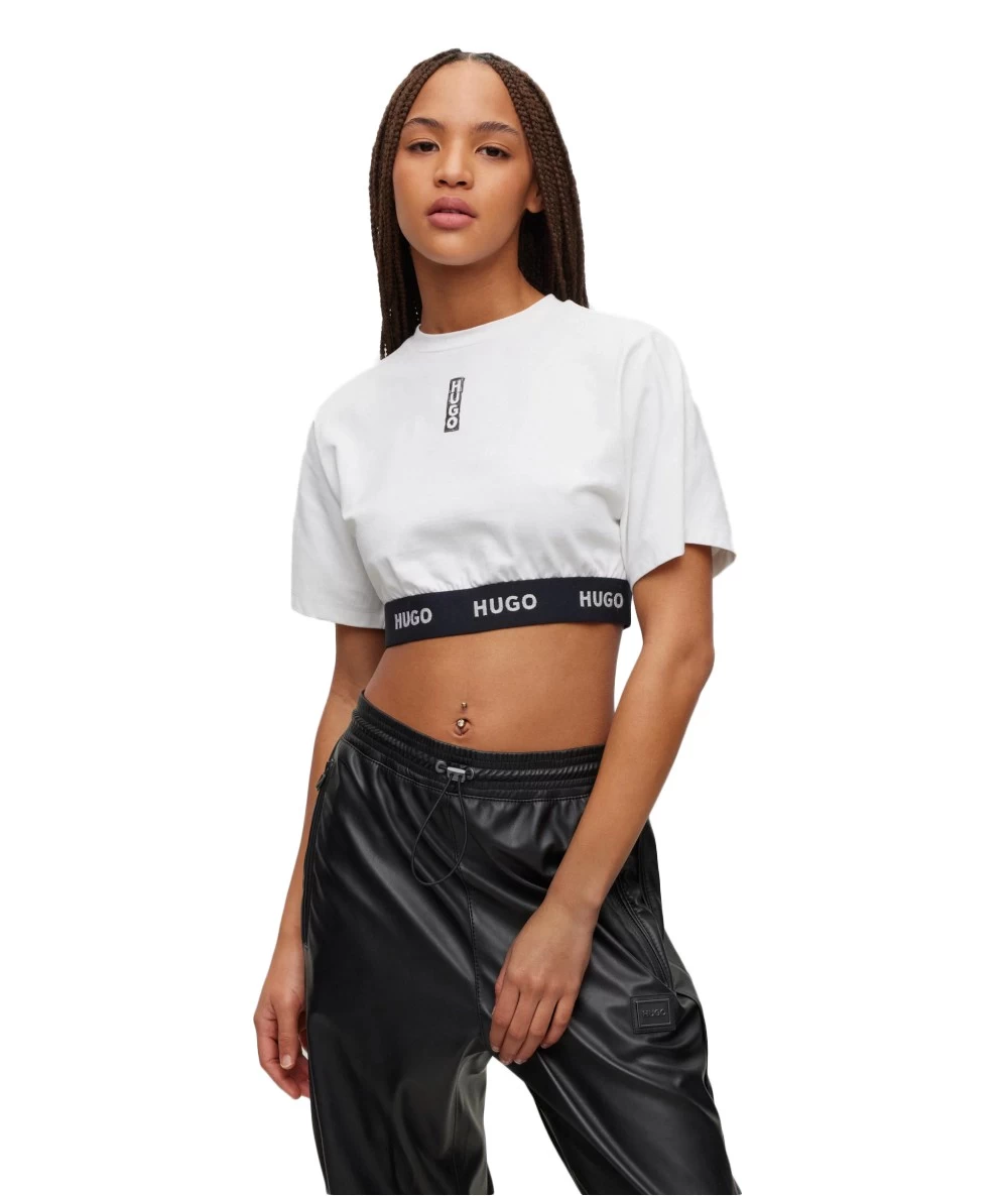 Hugo Women's Cotton Jersey Cropped T-Shirt with Logo Waistband  1