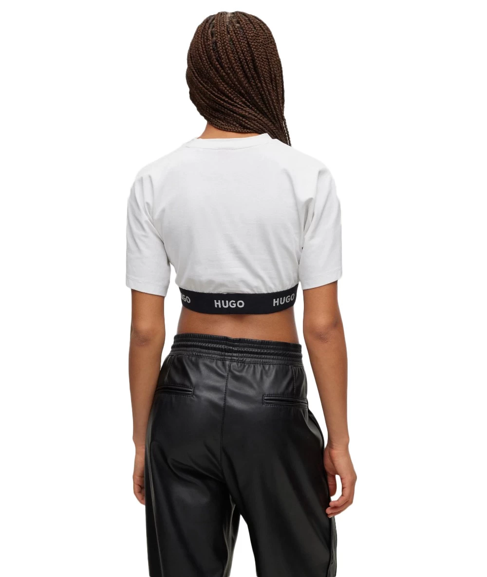 Hugo Women's Cotton Jersey Cropped T-Shirt with Logo Waistband  2