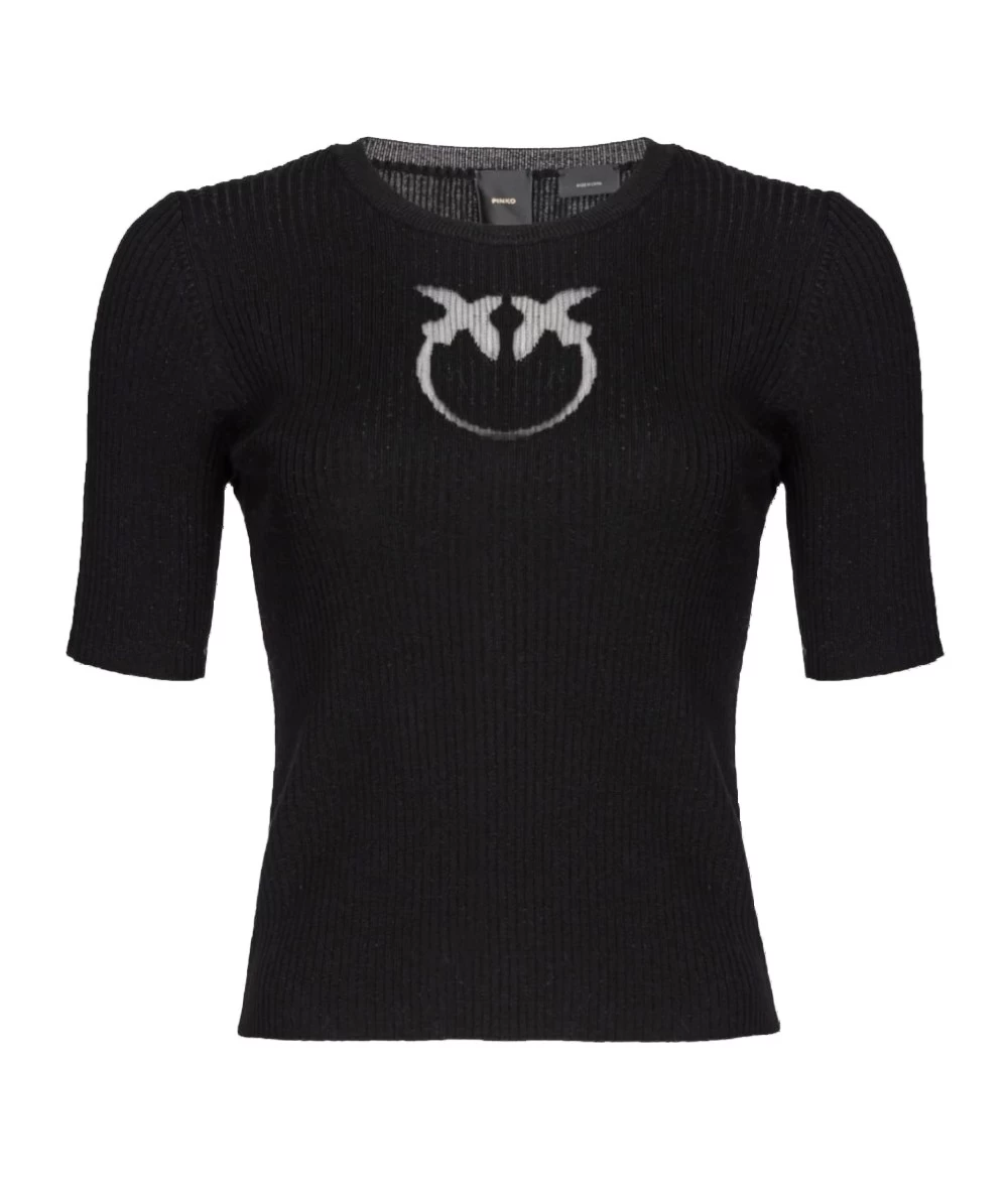 Pinko Γυναικεία Κοντομάνικη Μάλλινη Μπλούζα με Λογότυπο 3