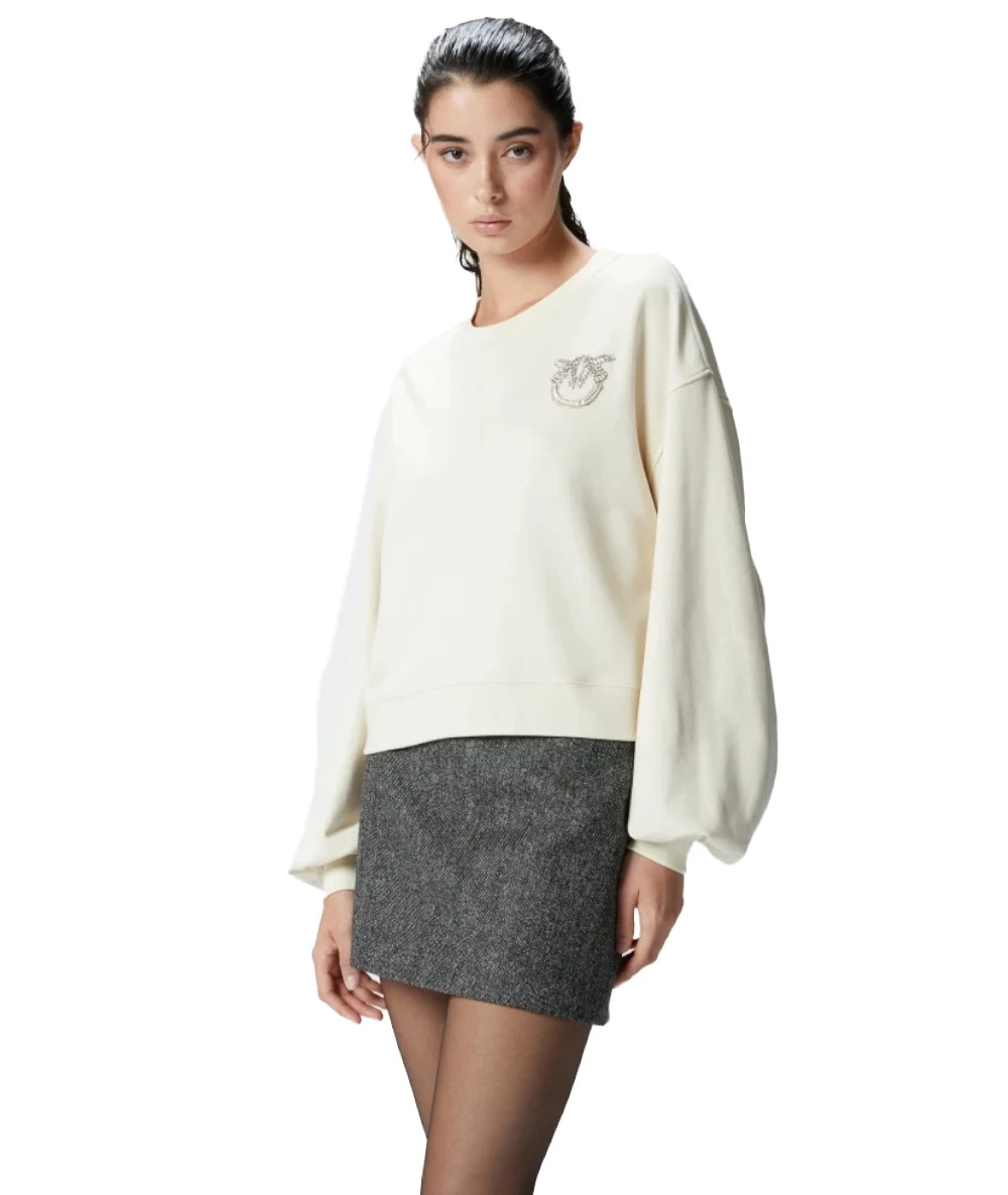 Pinko Women's Sweatshirt with wide sleeves and Love Birds embroidery with rhinestones 1
