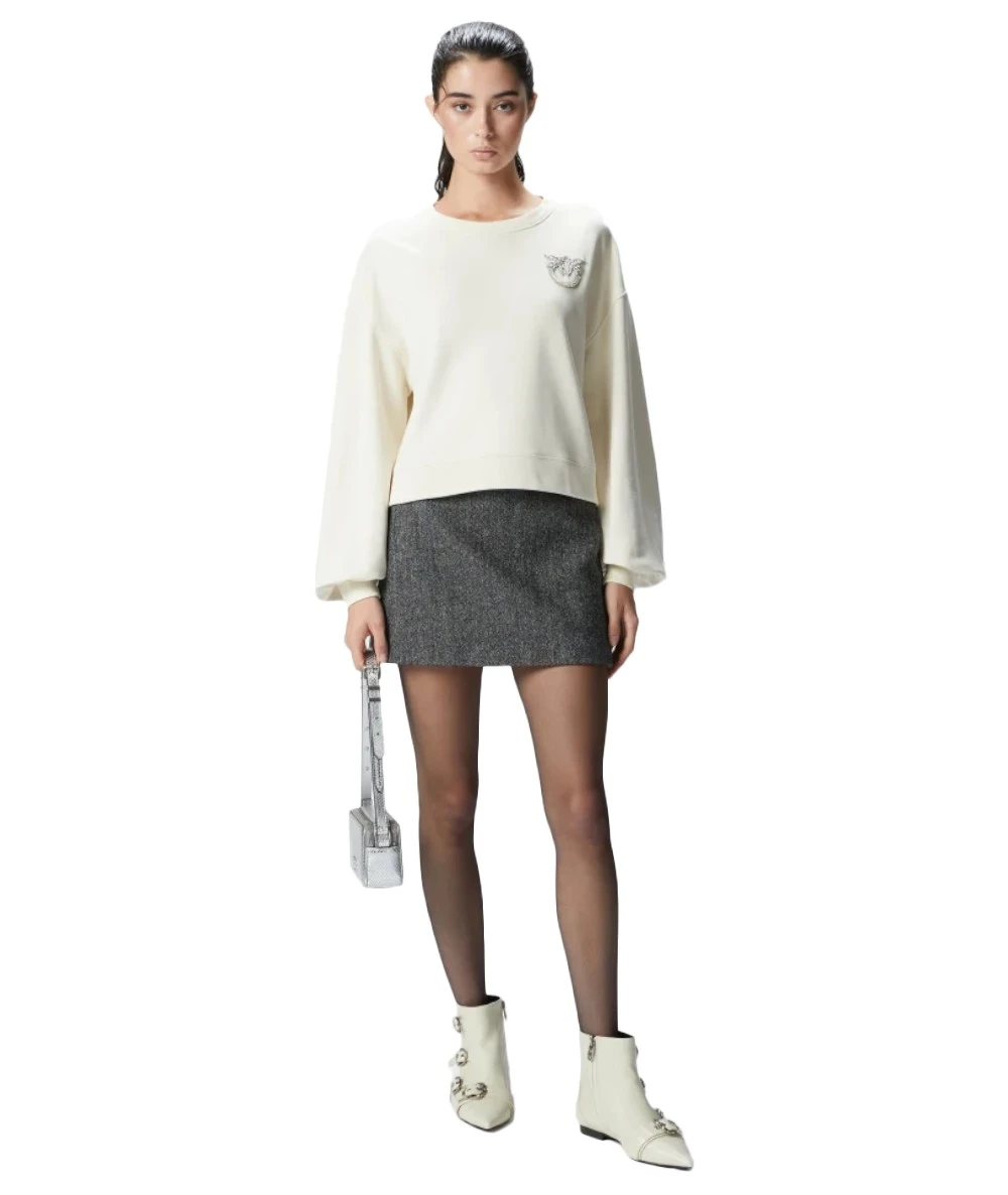 Pinko Women's Sweatshirt with wide sleeves and Love Birds embroidery with rhinestones 2
