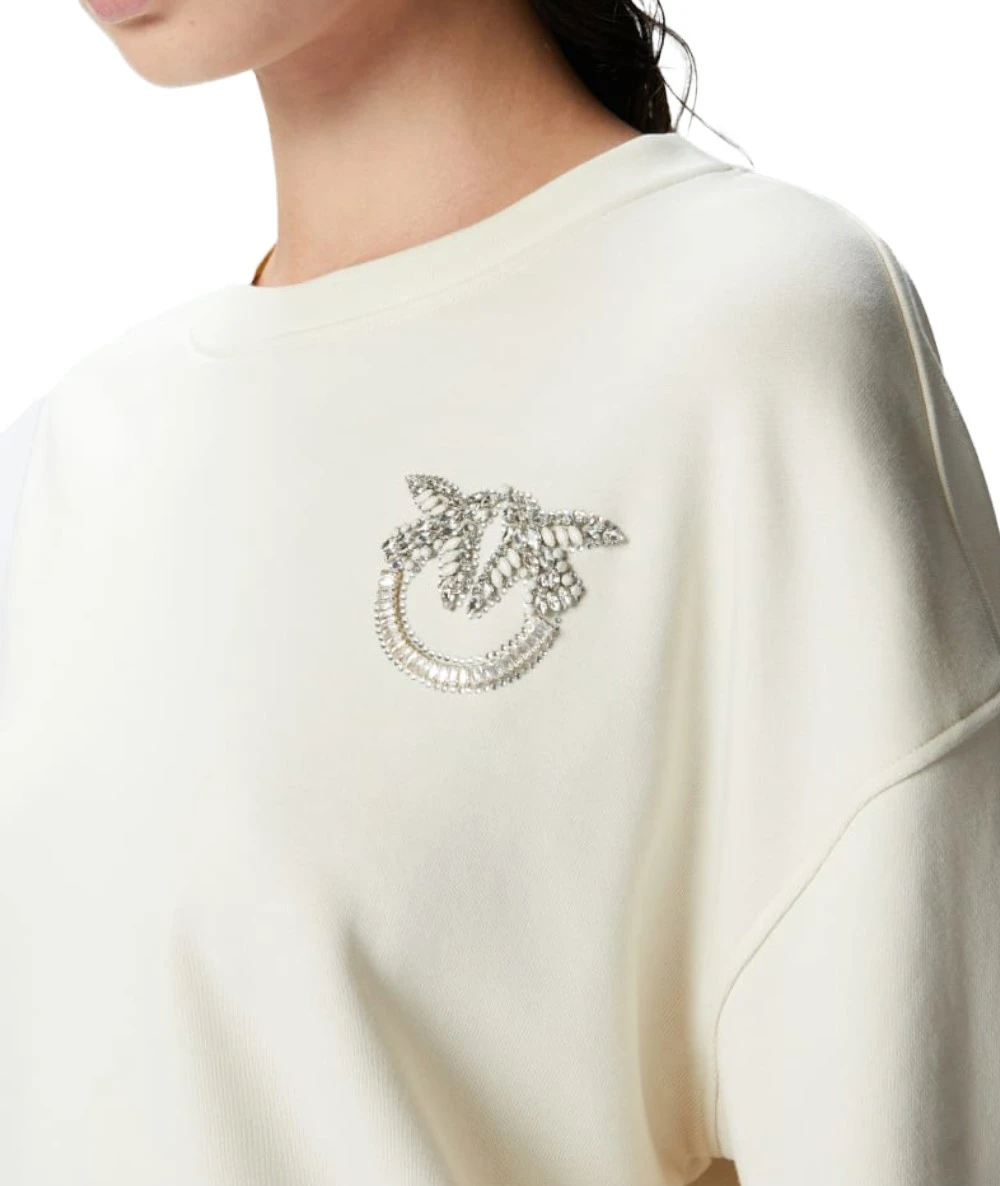 Pinko Women's Sweatshirt with wide sleeves and Love Birds embroidery with rhinestones 4