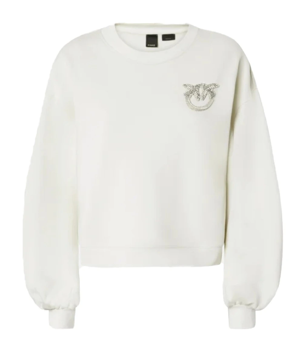 Pinko Women's Sweatshirt with wide sleeves and Love Birds embroidery with rhinestones 5