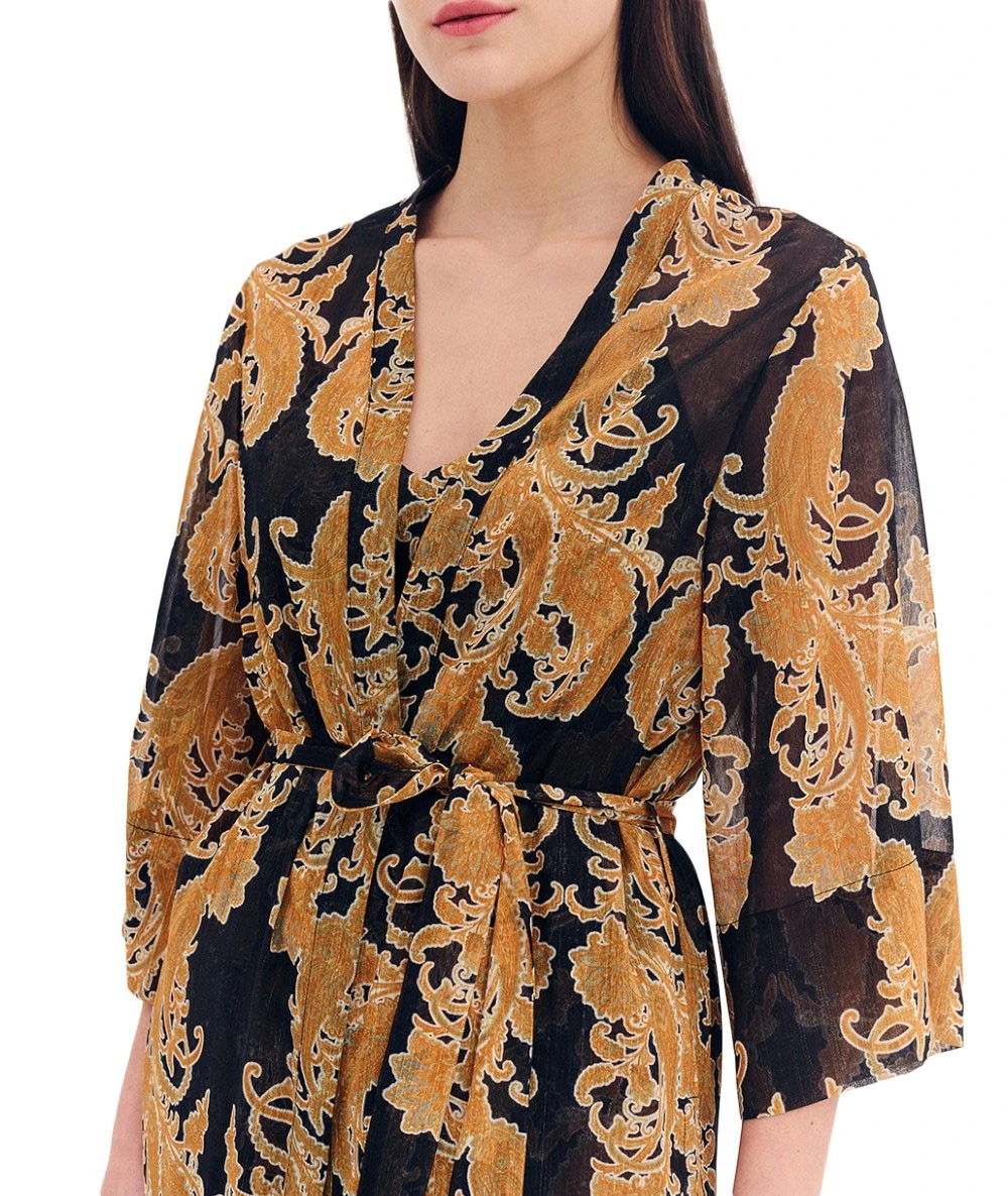 FOREL Γυναικεία Μακριά Ζακέτα Με Λαχούρια Και Χρυσοκλωστή 1