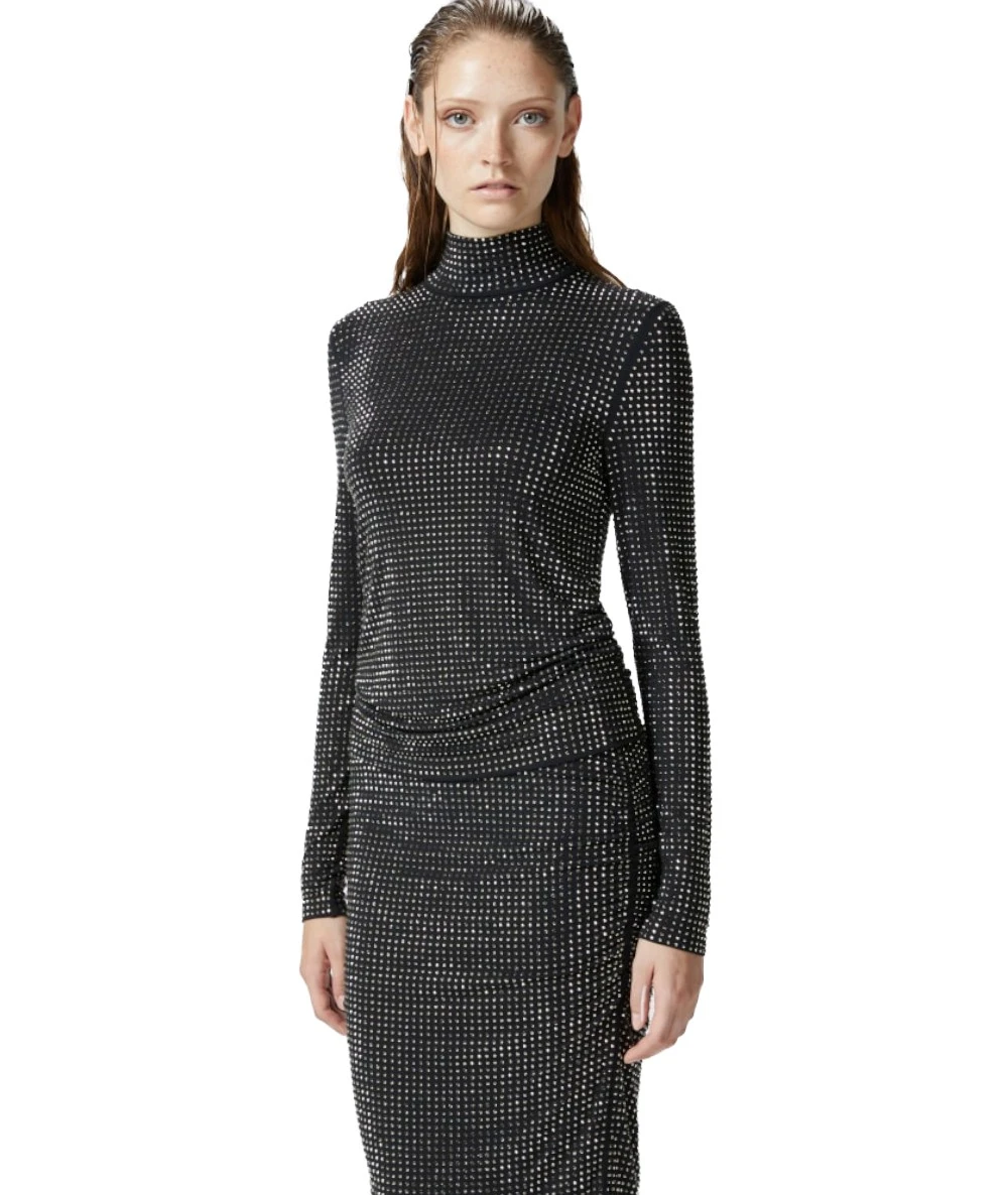 PINKO High-collared jersey blouse with rhinestones 1