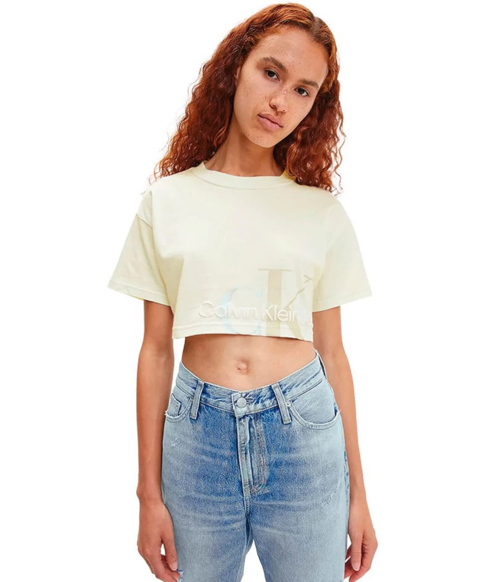 Women's Top Calvin Klein Two Tone Monogram Cropped Tee 1