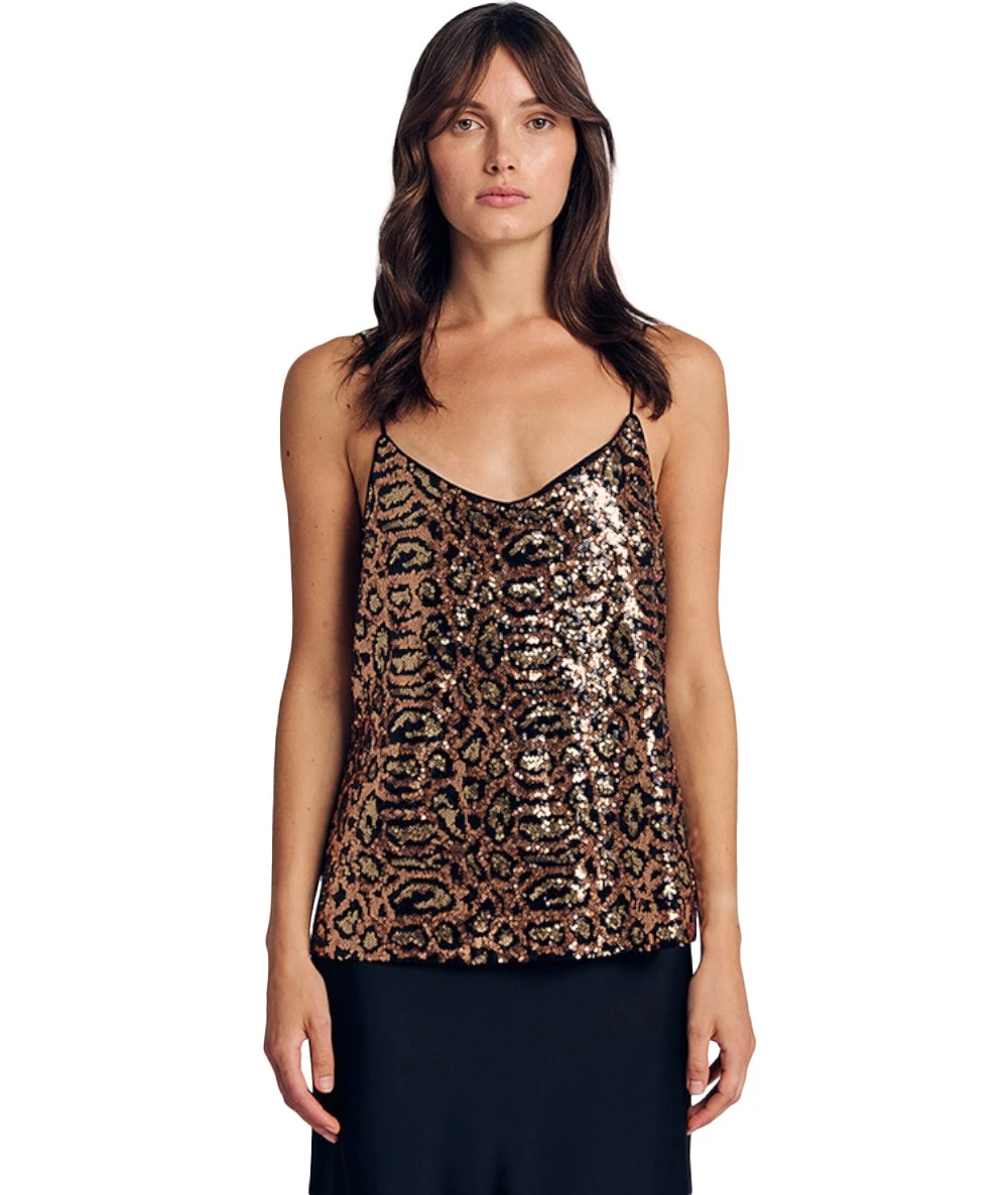 FOREL Γυναικείο Τοπ φανελάκι Μπρονζέ Με Animal Print  Παγιέτα. 1