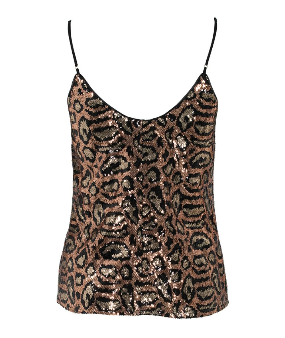 FOREL Γυναικείο Τοπ φανελάκι Μπρονζέ Με Animal Print  Παγιέτα. 4