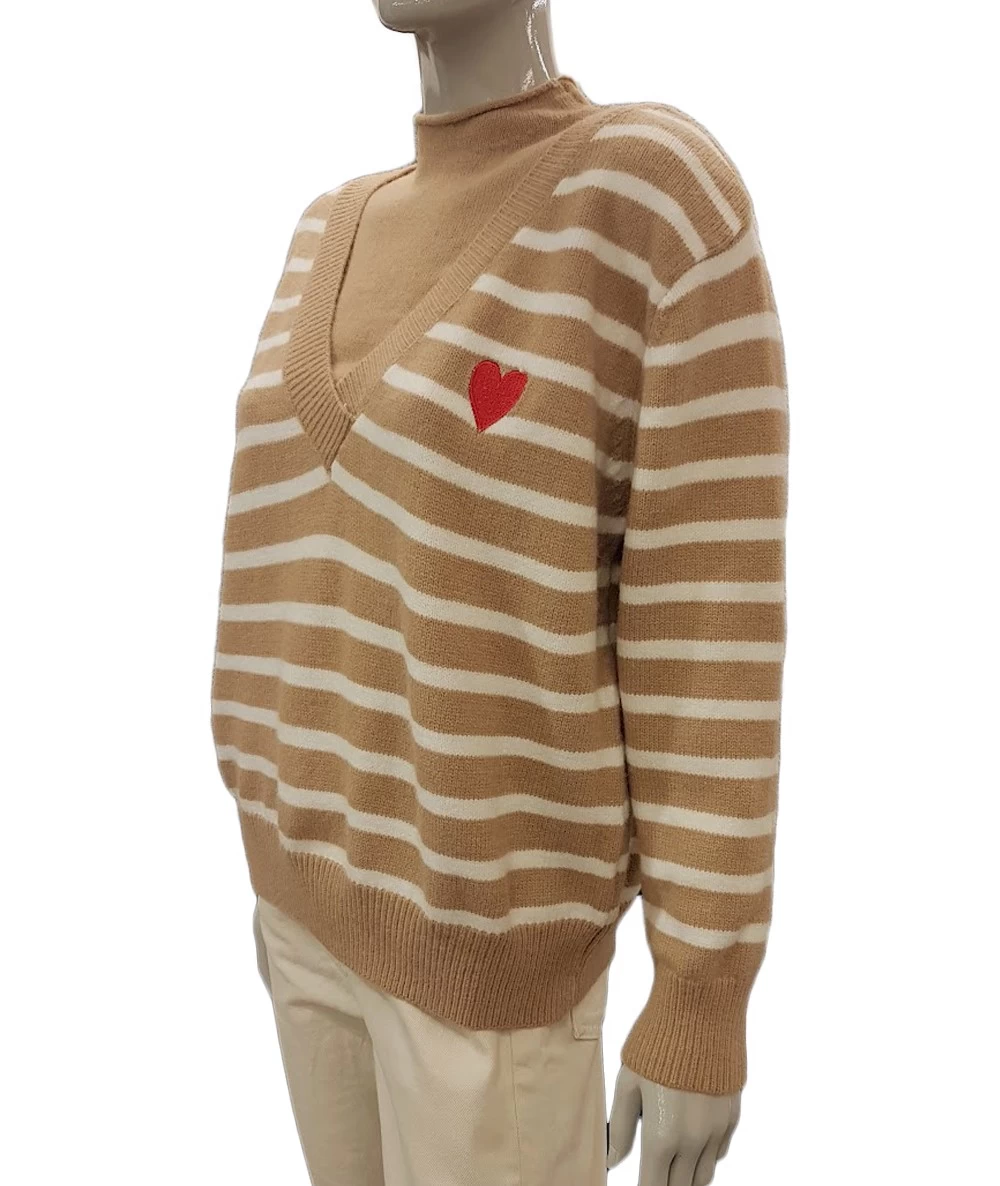 Women's striped sweater with heart embroidery. 2