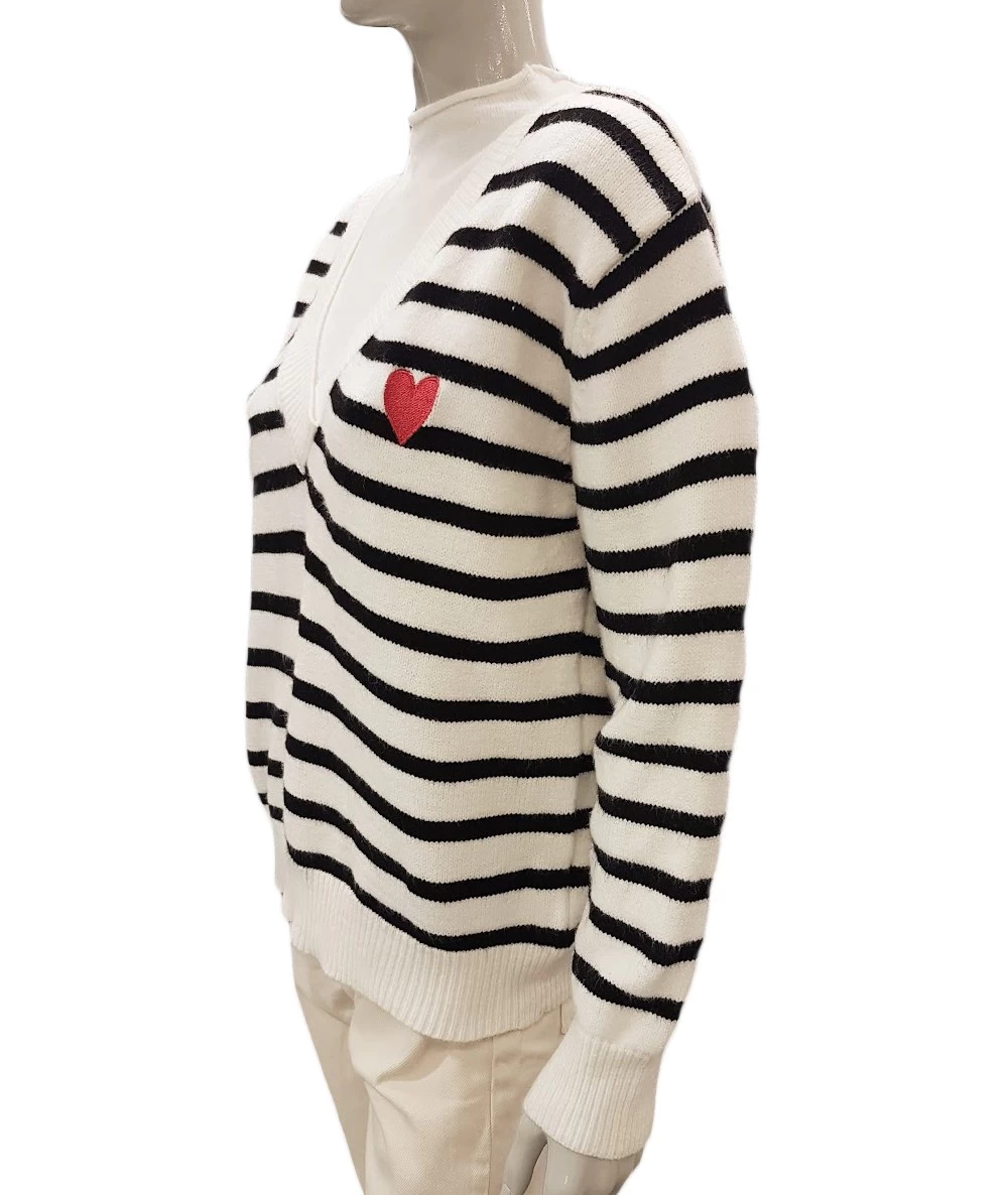 Women's striped sweater with heart embroidery. 2