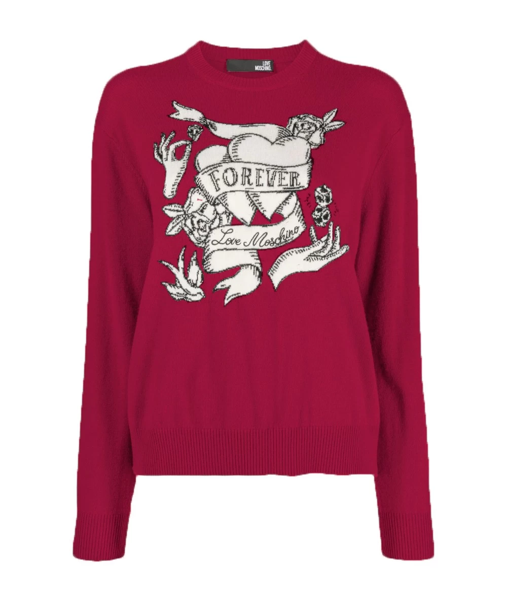 Love Moschino Γυναικείο πλεκτό μπλουζάκι με σλόγκαν. 1