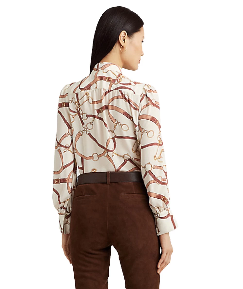 Ralph Lauren Women Belting-Print Georgette Tie-Neck Blouse 2