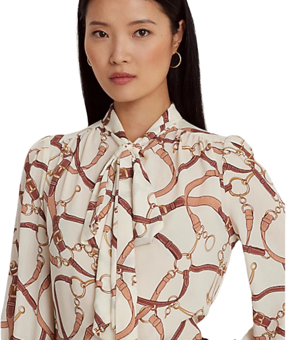 Ralph Lauren Women Belting-Print Georgette Tie-Neck Blouse 3