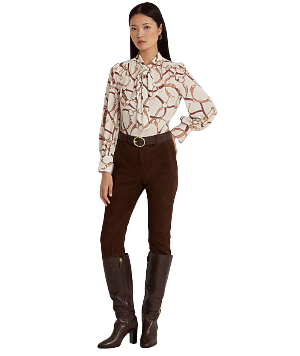 Ralph Lauren Women Belting-Print Georgette Tie-Neck Blouse 4