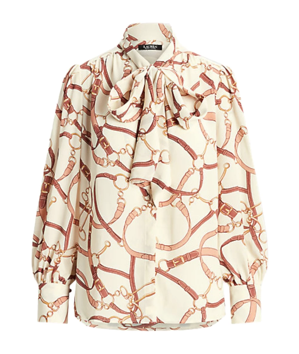 Ralph Lauren Women Belting-Print Georgette Tie-Neck Blouse 5
