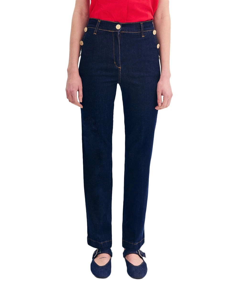 FOREL Women's Straight-Width Jeans With Gold Buttons. 1