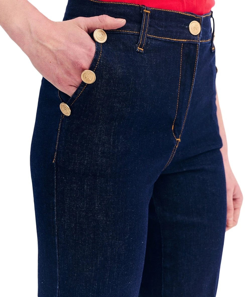 FOREL Women's Straight-Width Jeans With Gold Buttons. 2