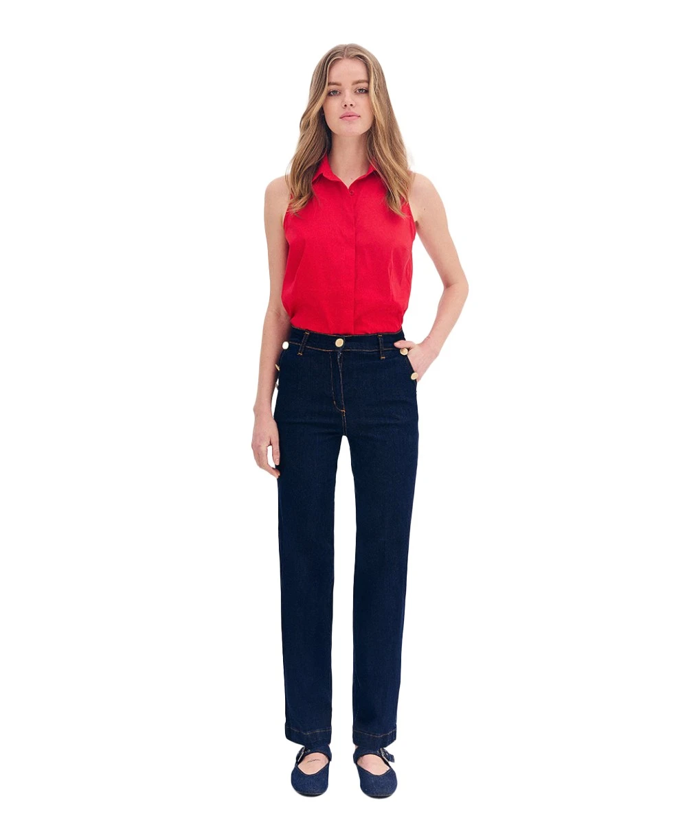 FOREL Women's Straight-Width Jeans With Gold Buttons. 4