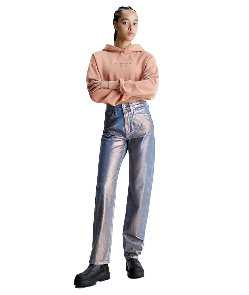 Calvin Klein Metallic Rise Straight Jeans Women\'s #172 8720108546355 High