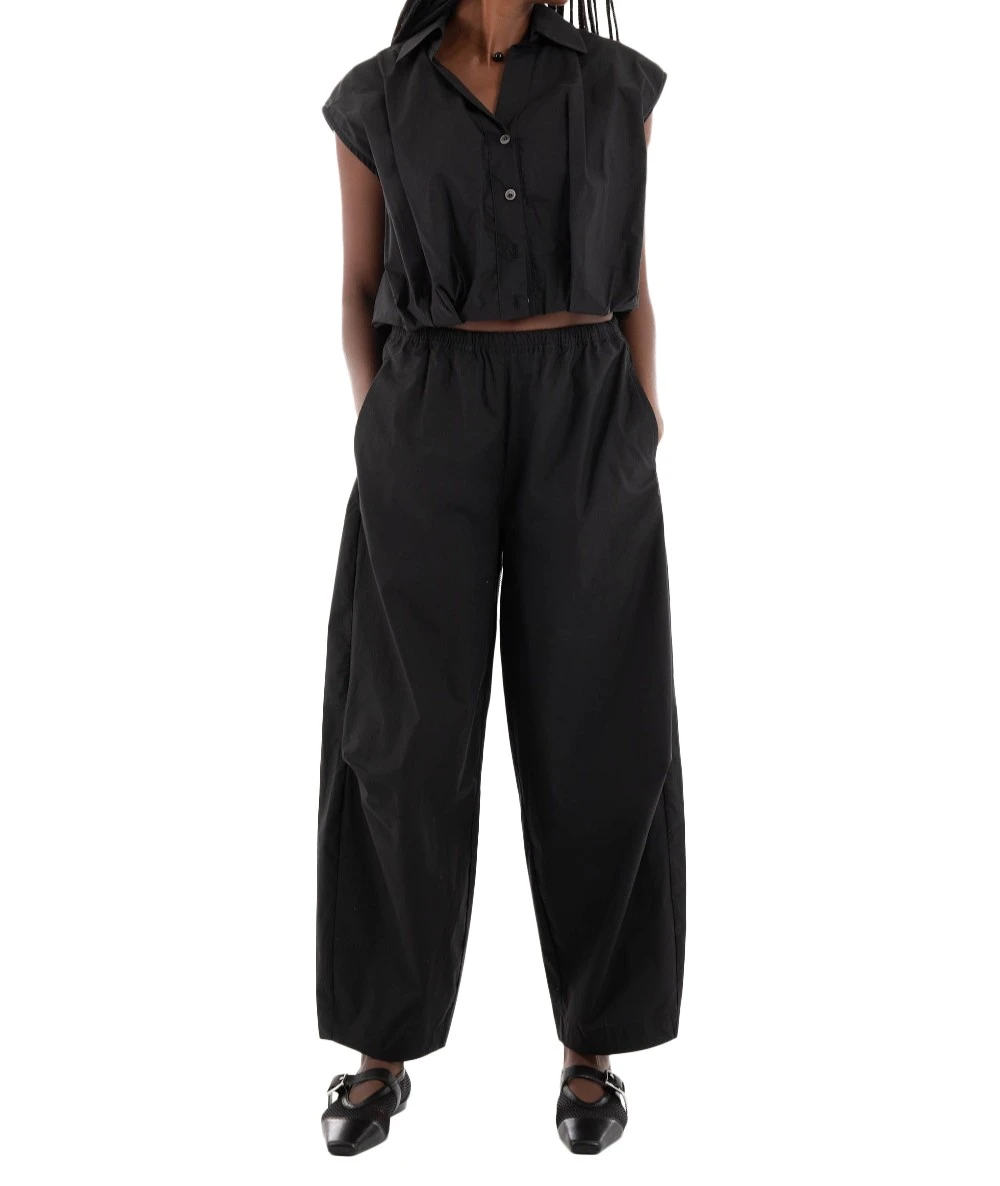 BLACK & BLACK Γυναικείο ψηλόμεσο cropped παντελόνι με ελαστική μέση και χαλαρή εφαρμογή 4