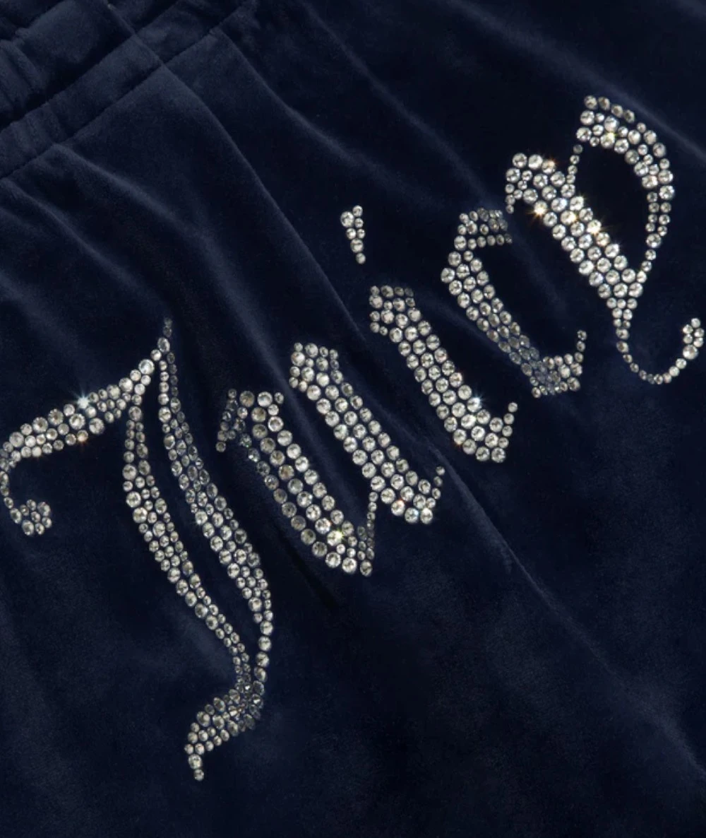 Juicy Couture Blue Depths Classic Velour Diamanté Tracksuit Bottom 2
