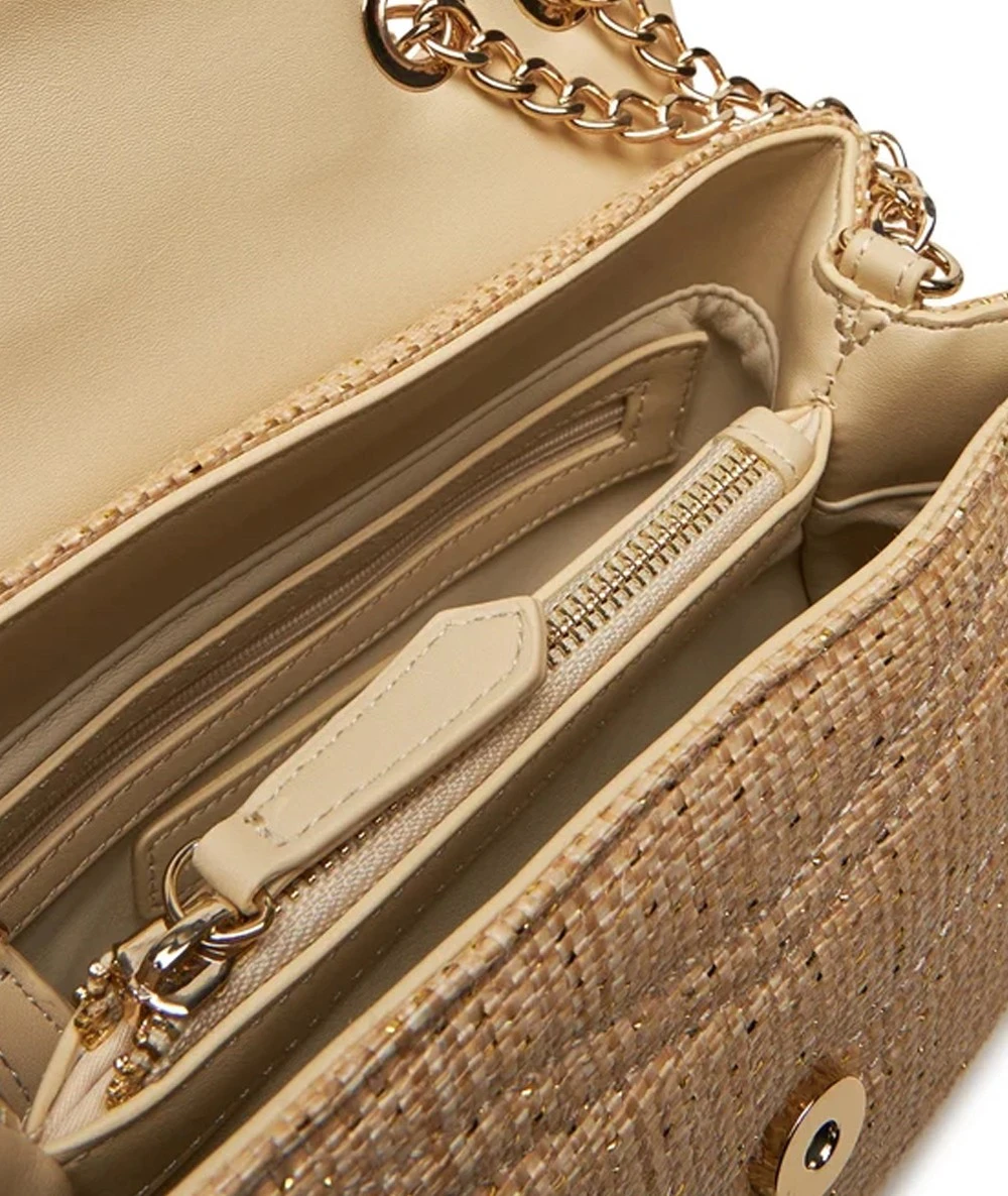 VALENTINO Γυναικεία Τσάντα Ώμου με Γκλίτερ και Ψάθα 5