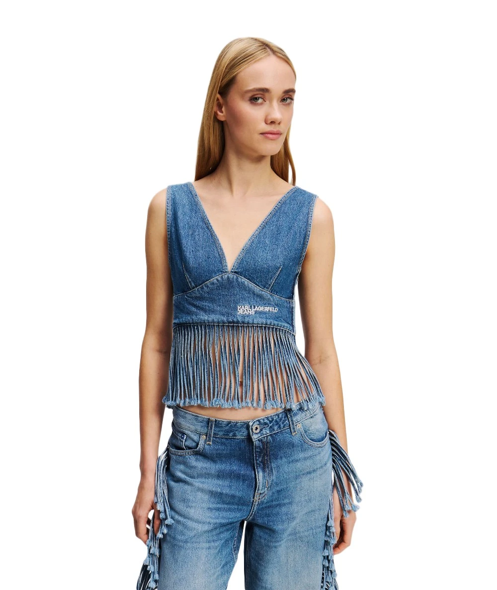 KARL LAGERFELD JEANS Γυναικείο Crop Top Τζιν Αμάνικο. 1