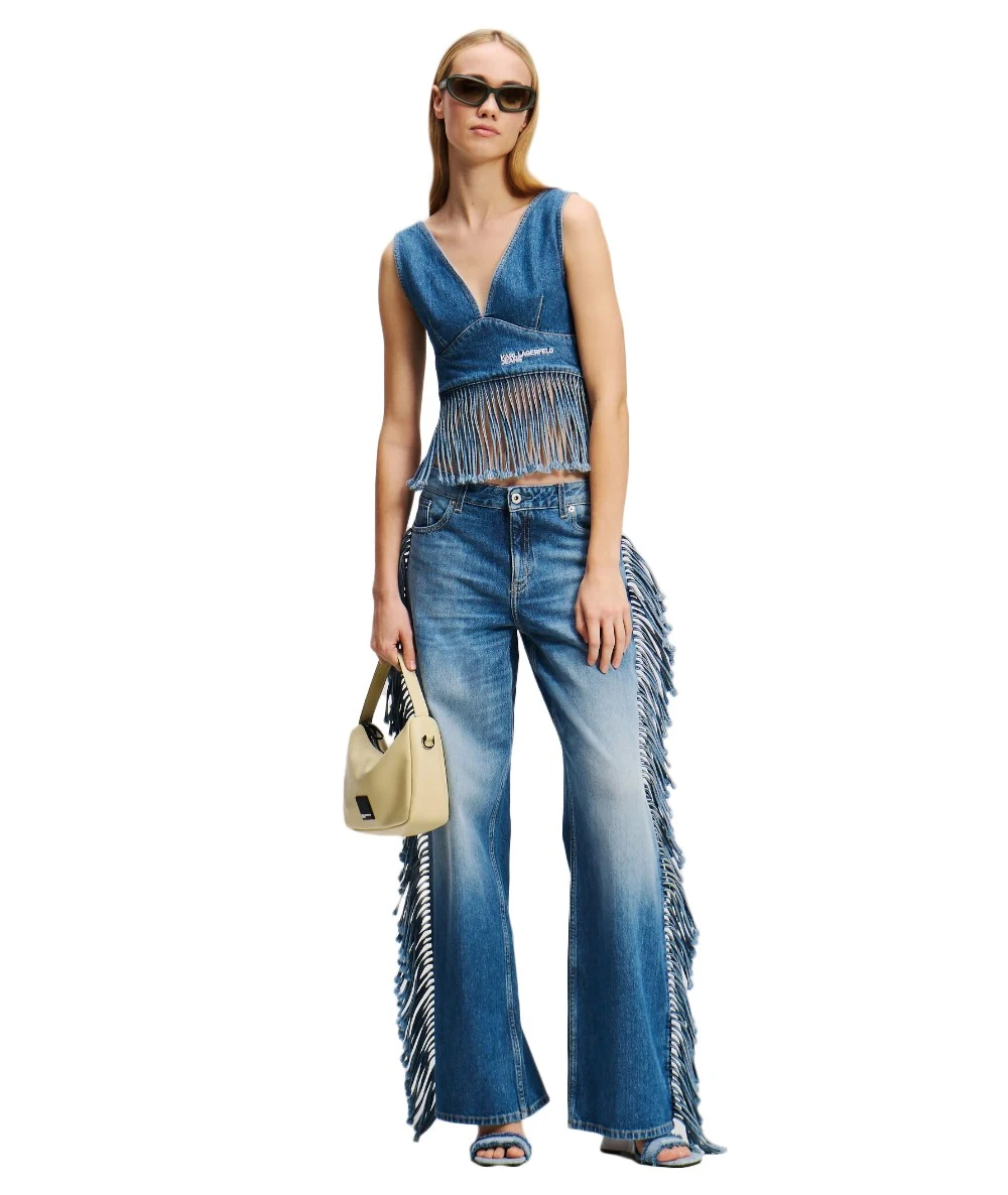 KARL LAGERFELD JEANS Γυναικείο Crop Top Τζιν Αμάνικο. 4