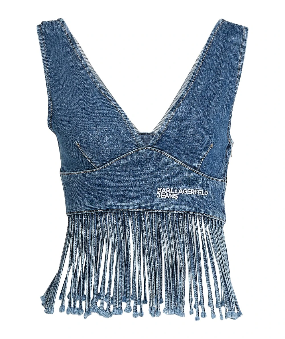 KARL LAGERFELD JEANS Γυναικείο Crop Top Τζιν Αμάνικο. 5