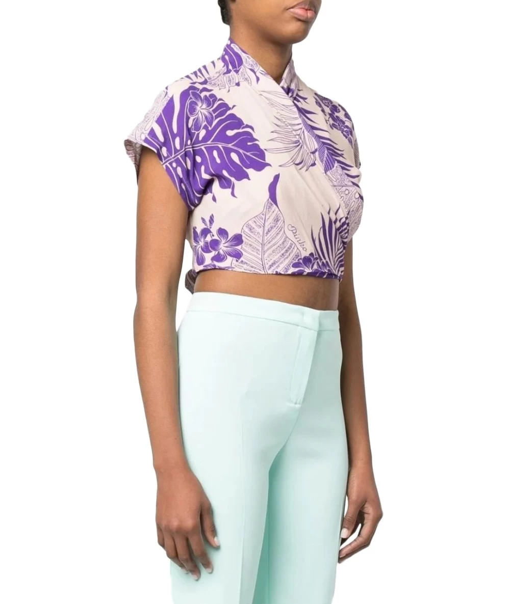 PINKO Women's Cropped Blouse With Floral Print. 1