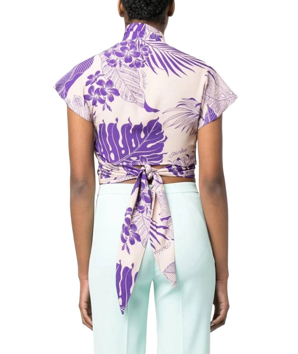 PINKO Women's Cropped Blouse With Floral Print. 3