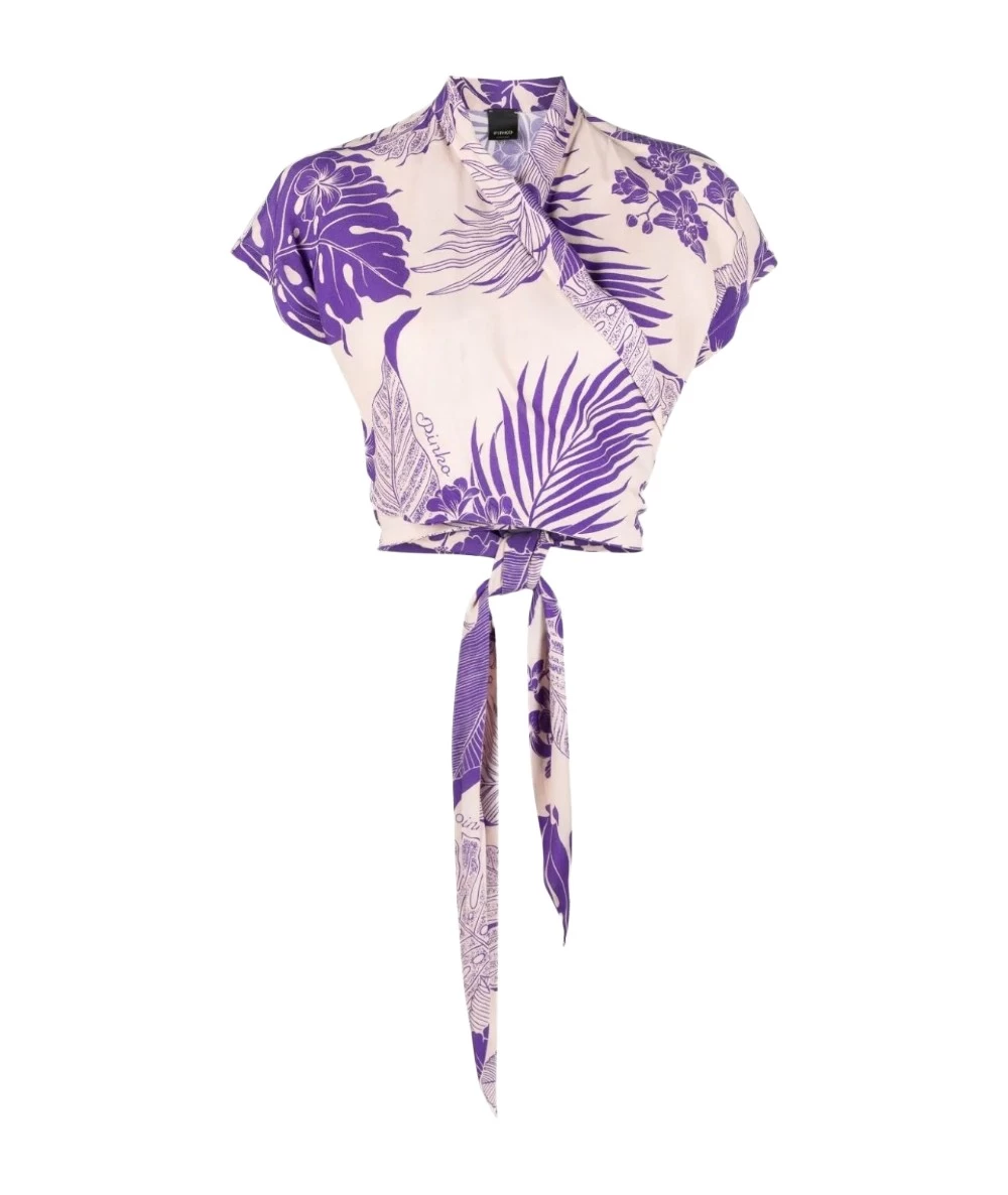 PINKO Women's Cropped Blouse With Floral Print. 4