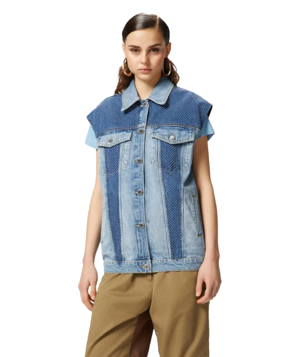 PINKO Αμάνικο τζιν μπουφάν με μίνι καρφιά 1